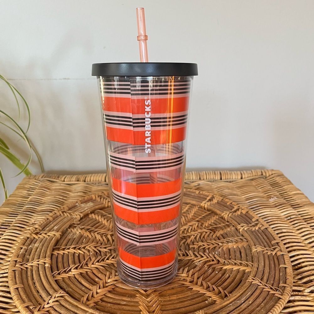 Starbucks Red & black stripe Tumbler Cold Cup Venti 24 oz